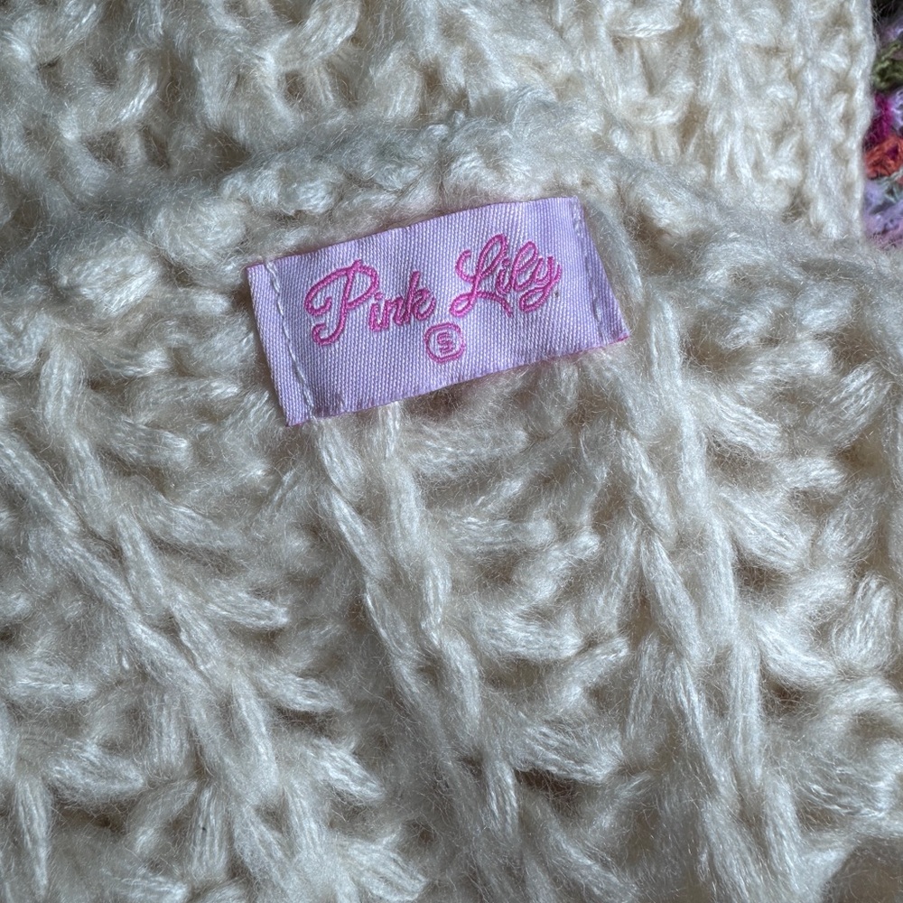 PINK LILY Women's Open Front Ivory Loose Weave Cardigan - Picture 5 of 7
